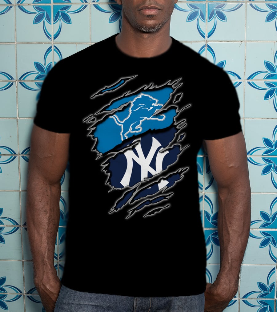 Detroit Lions New York Yankees Claw Rip T-Shirt
