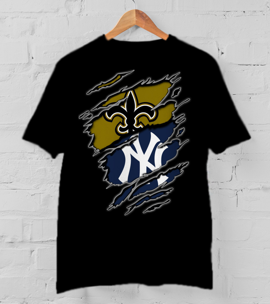 New Orleans Saints New York Yankees Cross Team Fan Passion T-Shirt
