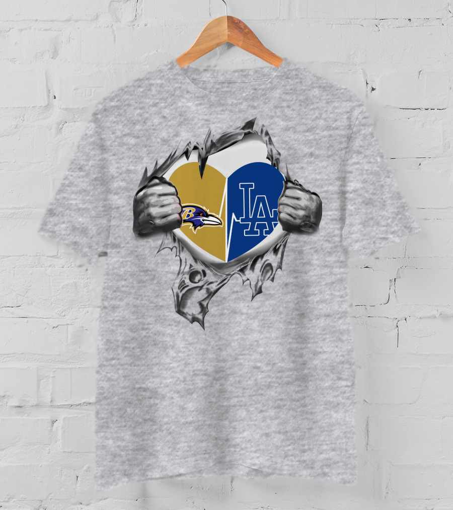 Baltimore Ravens And Los Angeles Dodgers Heart T-Shirt