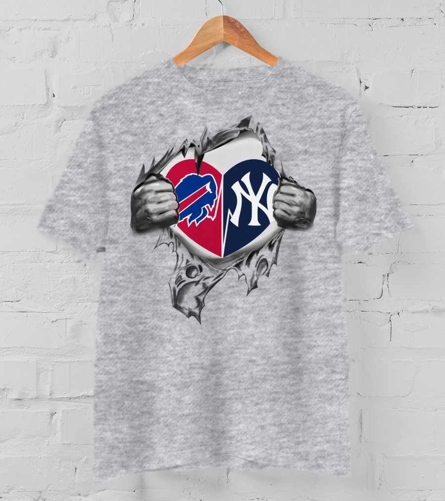 Buffalo Bills New York Yankees Heart Logo Fusion T-Shirt