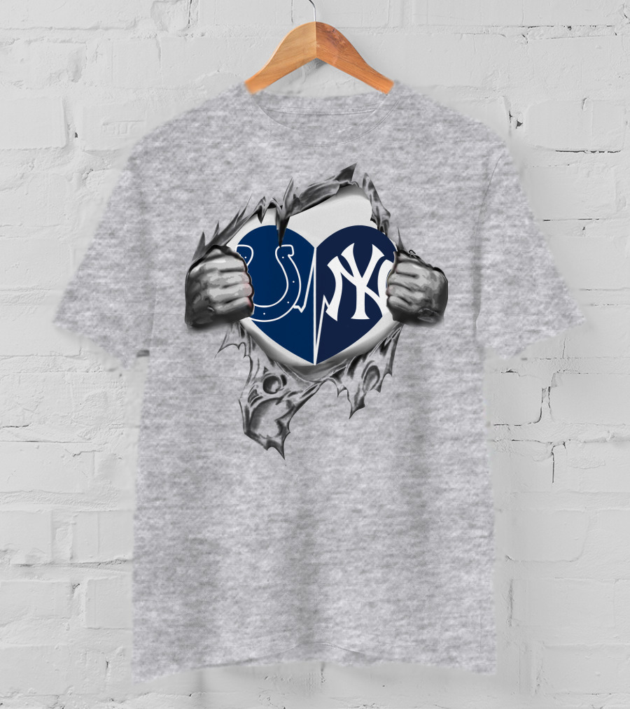 Colts Yankees Heart Split With Torn Chest T-Shirt