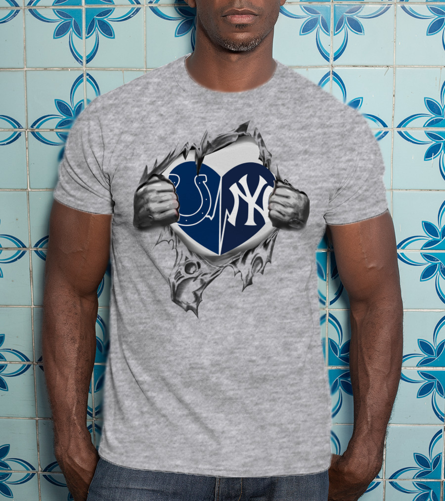 Colts Yankees Heart Split With Torn Chest T-Shirt