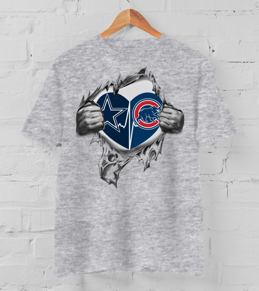 Dallas Cowboys Chicago Cubs Heart Logo Peeling Effect T-Shirt