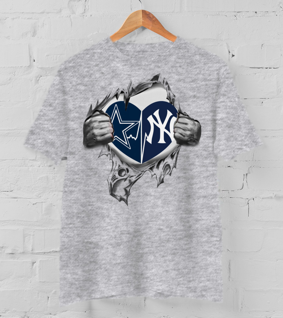 Cowboys Yankees Split Heart T-Shirt