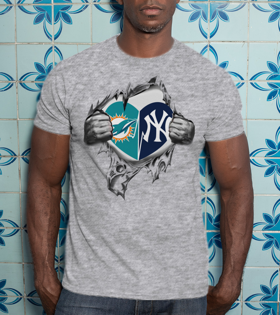 Miami Dolphins New York Yankees Fan Heart T-Shirt
