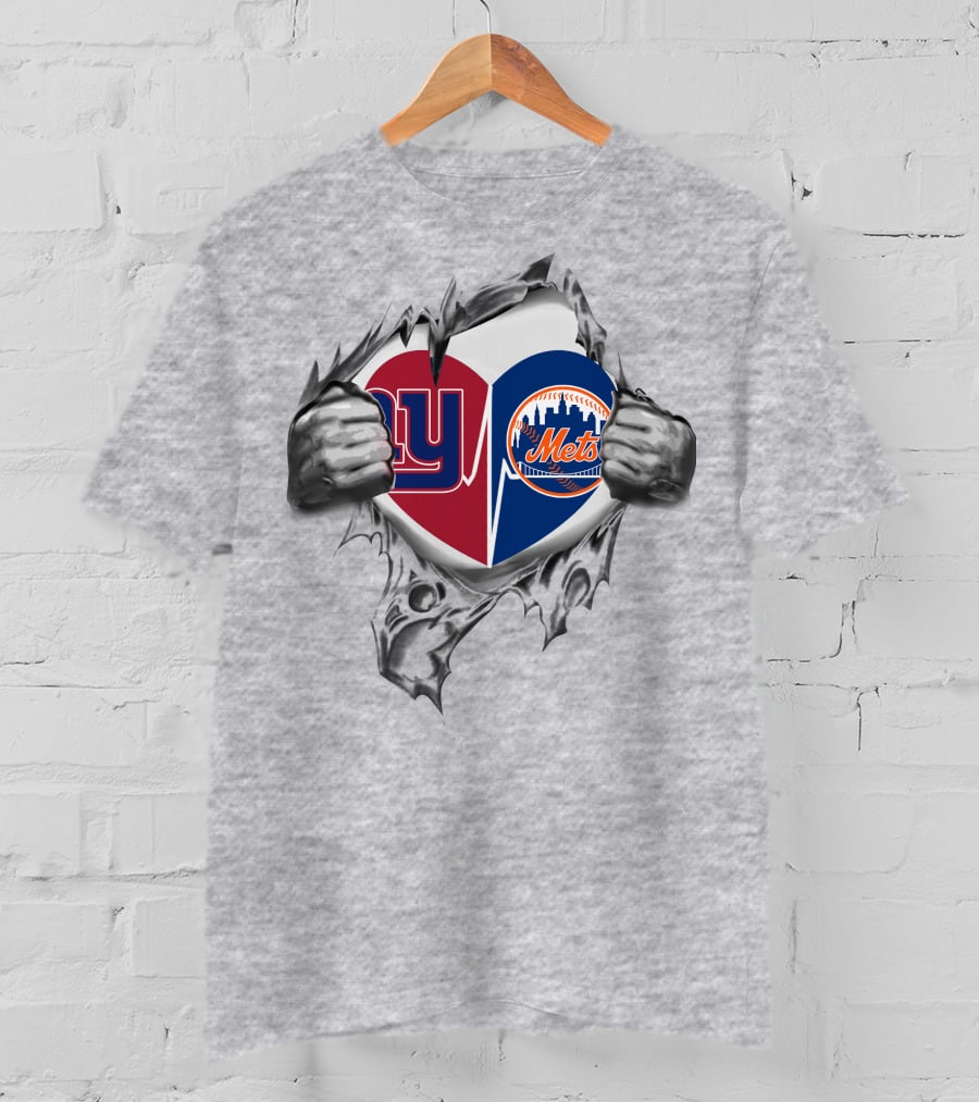 New York Giants Football And New York Mets Baseball Heart T-Shirt