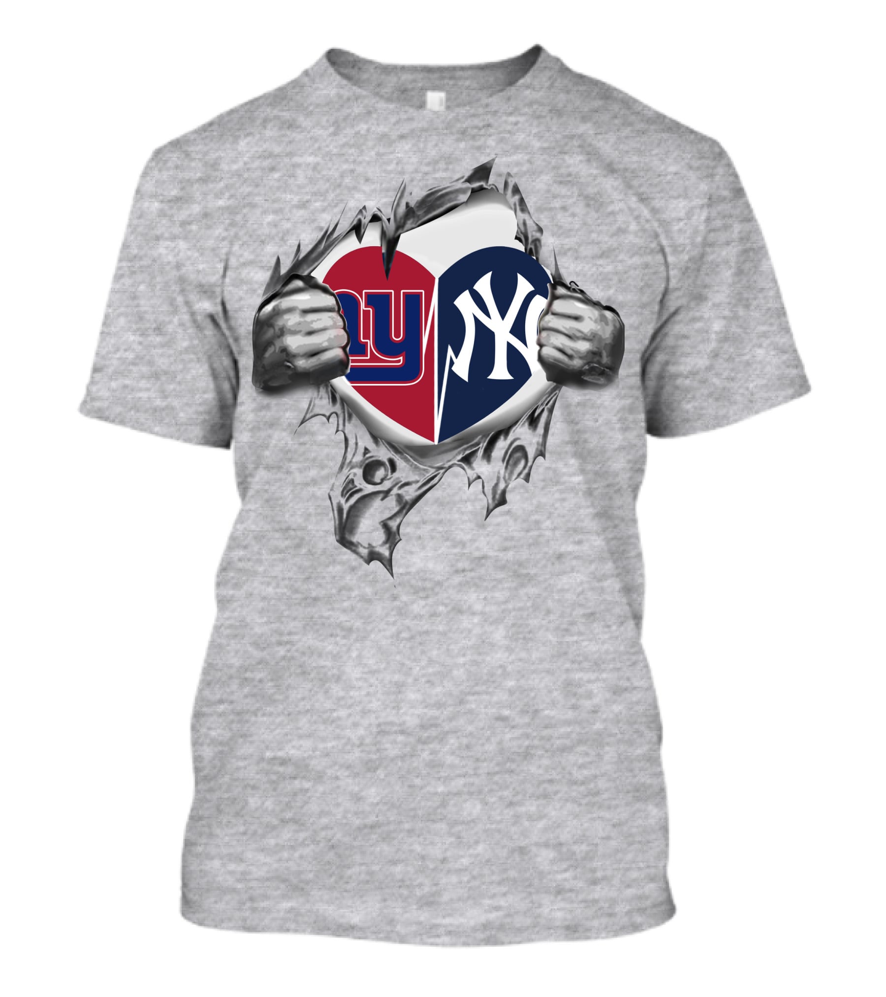 NY Giants Yankees Heart Torn Split T-Shirt
