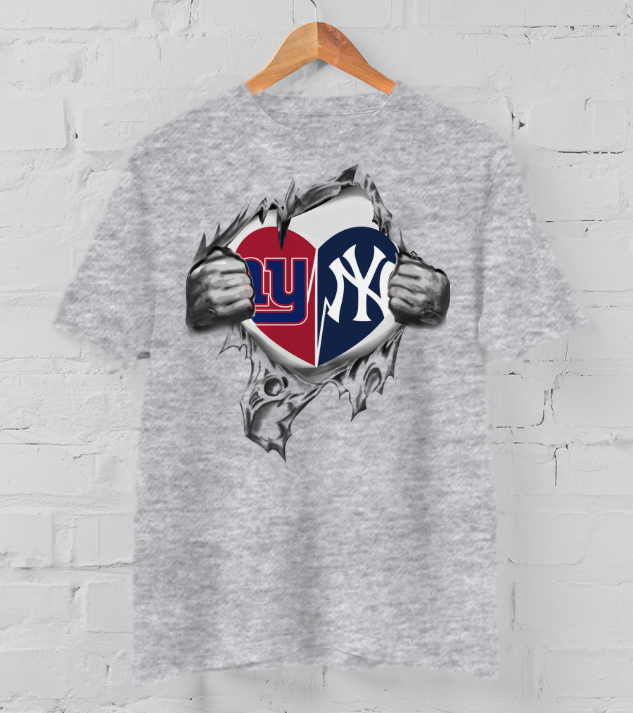 NY Giants Yankees Heart Torn Split T-Shirt