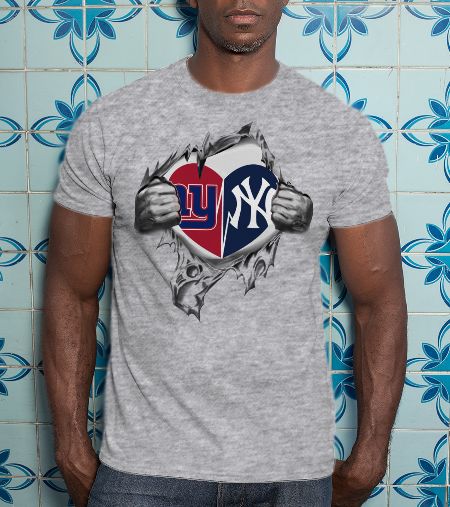 NY Giants Yankees Heart Torn Split T-Shirt