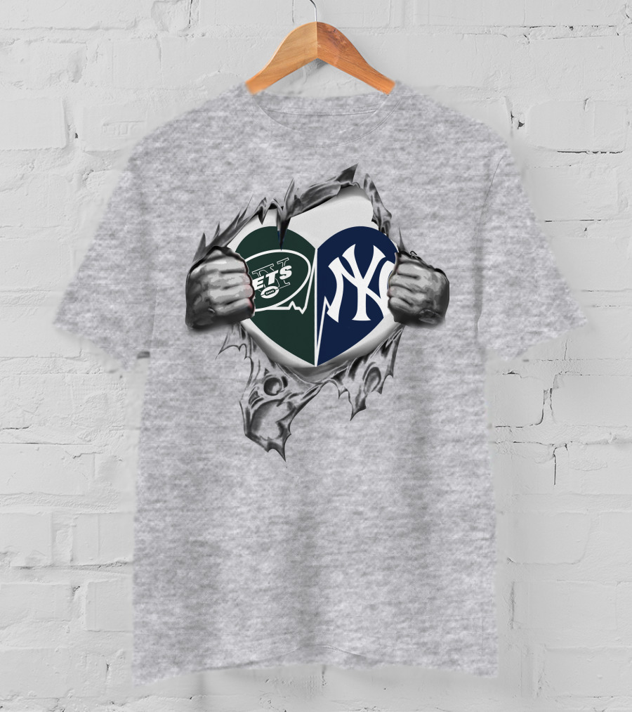 Jets Yankees Logo Heart Torn Open T-Shirt