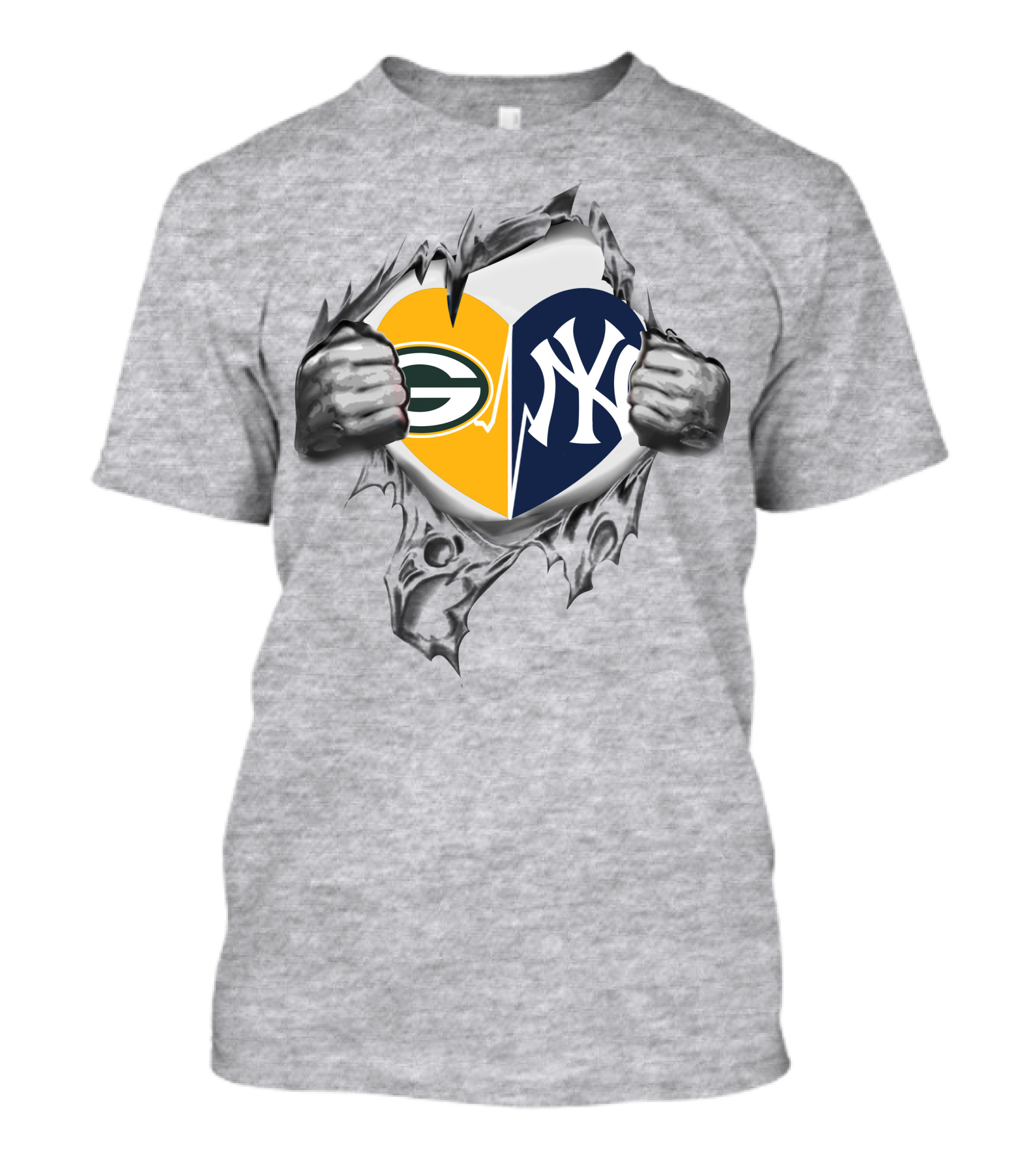 Packers Yankees Heart Split Logo Fusion T-Shirt