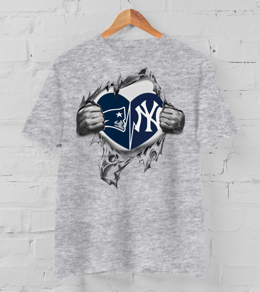 Patriots Yankees Heart Logo With Torn Metal Effect T-Shirt
