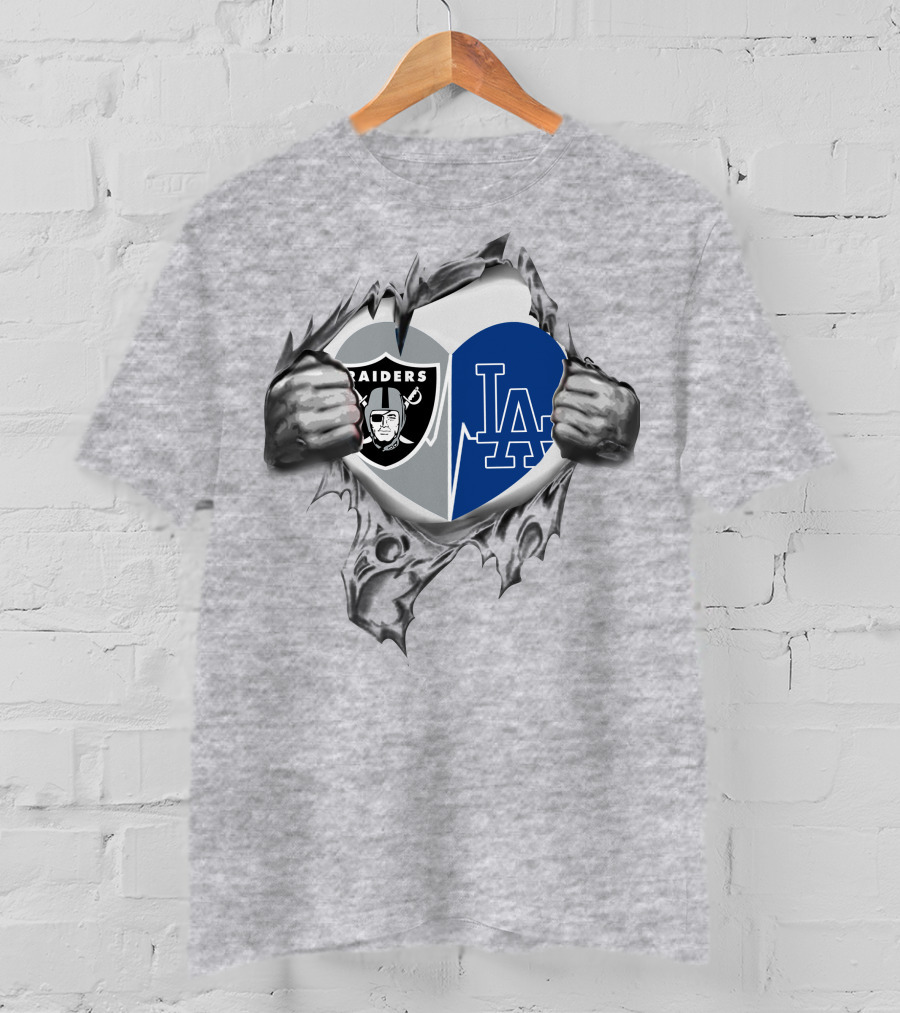 Raiders La Dodgers Heart Rip Combo T-Shirt