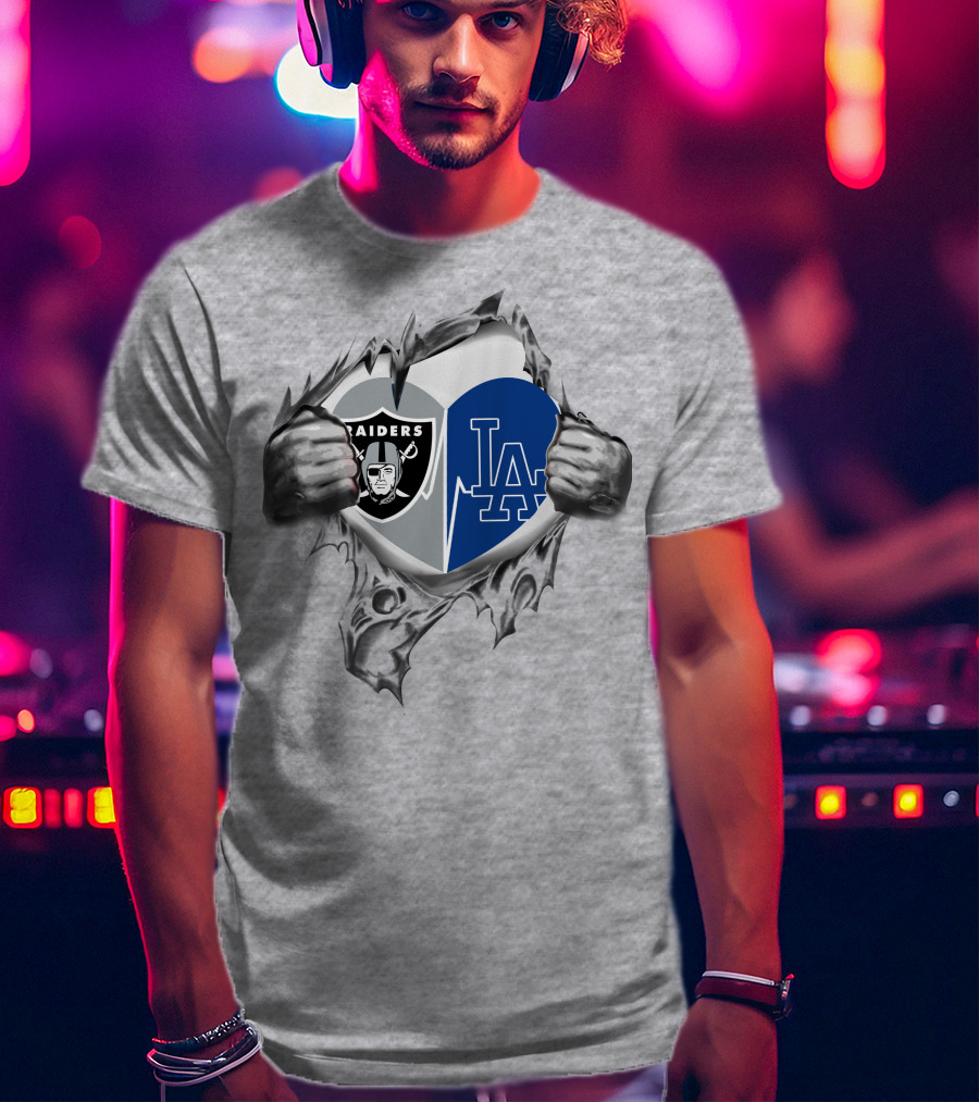 Raiders La Dodgers Heart Rip Combo T-Shirt