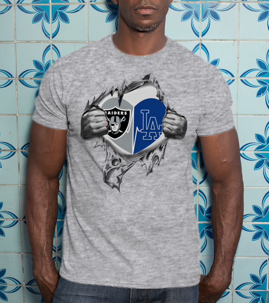 Raiders La Dodgers Heart Rip Combo T-Shirt