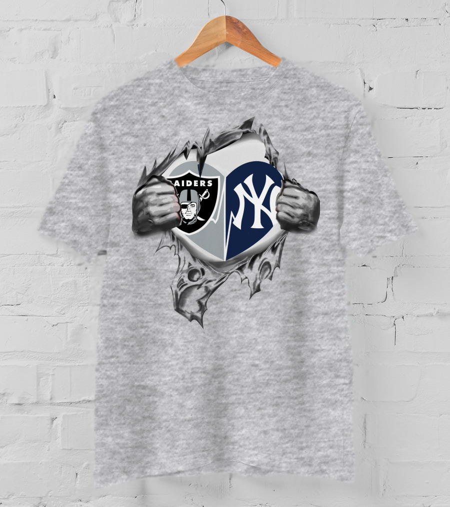 Raiders Yankees Logo Heart Tear T-Shirt