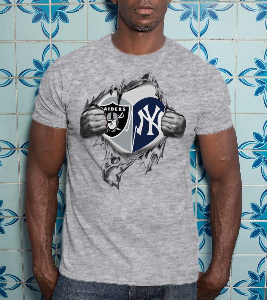 Raiders Yankees Logo Heart Tear T-Shirt