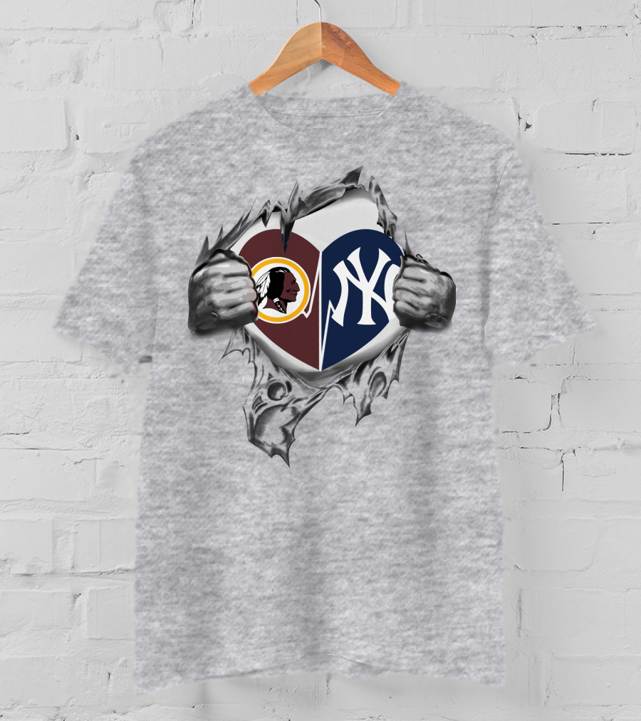 Washington Redskins And New York Yankees Heart T-Shirt