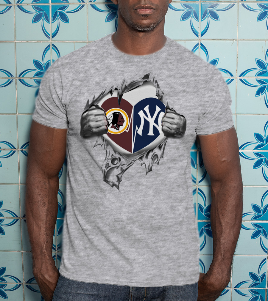 Washington Redskins And New York Yankees Heart T-Shirt