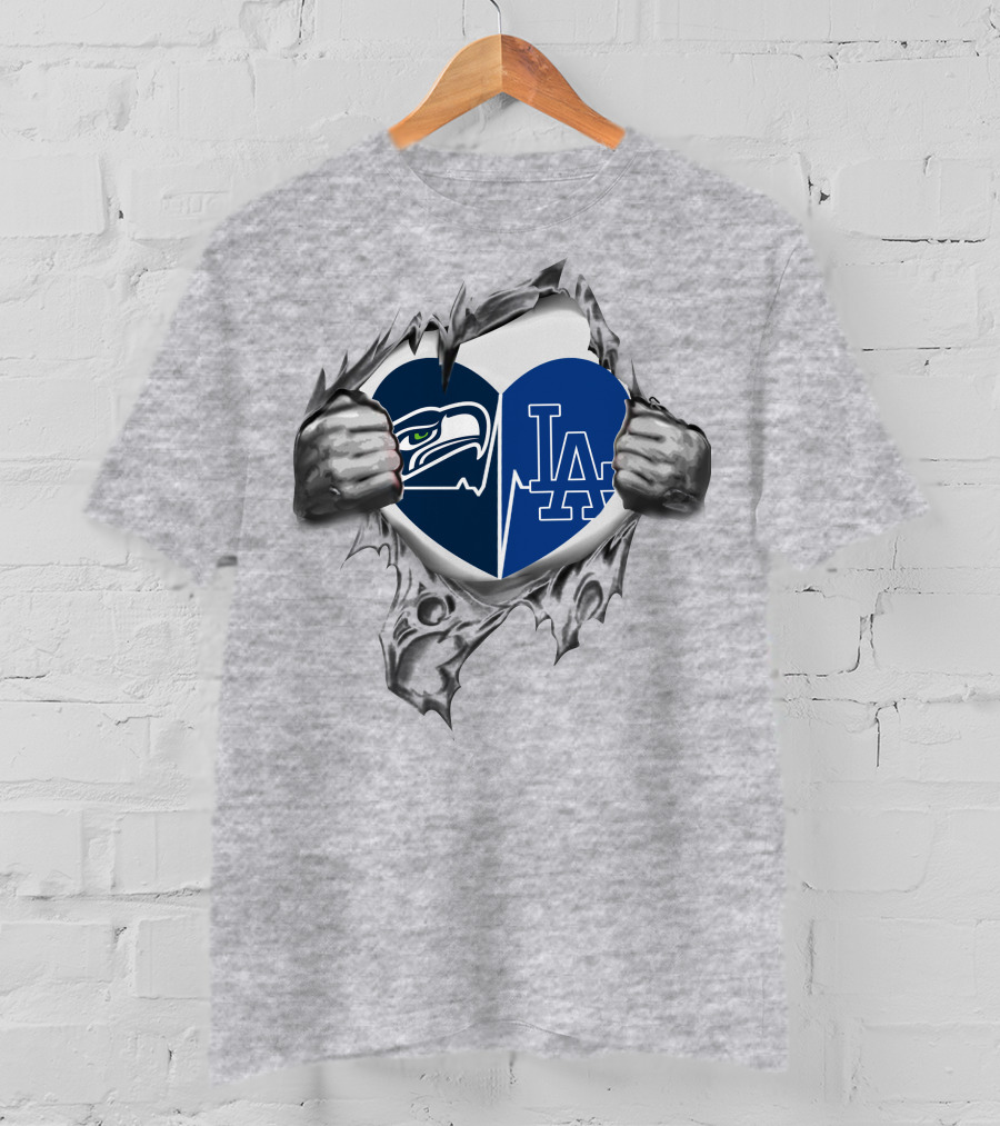 Seahawks LA Dodgers Heart Breakthrough Dual T-Shirt