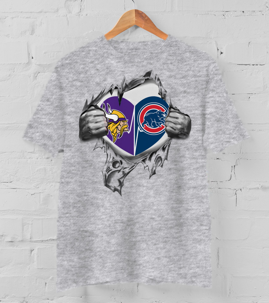 Minnesota Vikings Chicago Cubs Heart Logo Fusion T-Shirt