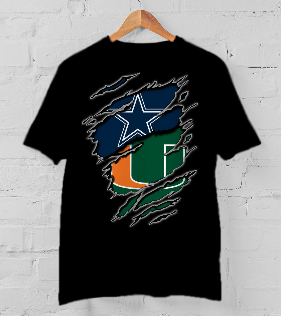 Dallas Cowboys Miami Hurricanes Logos Rip Through T-Shirt