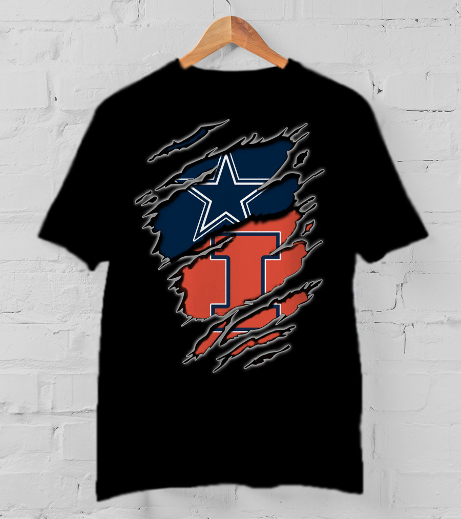 Dallas Cowboys And Illinois Fighting Illini Logo Mashup T-Shirt