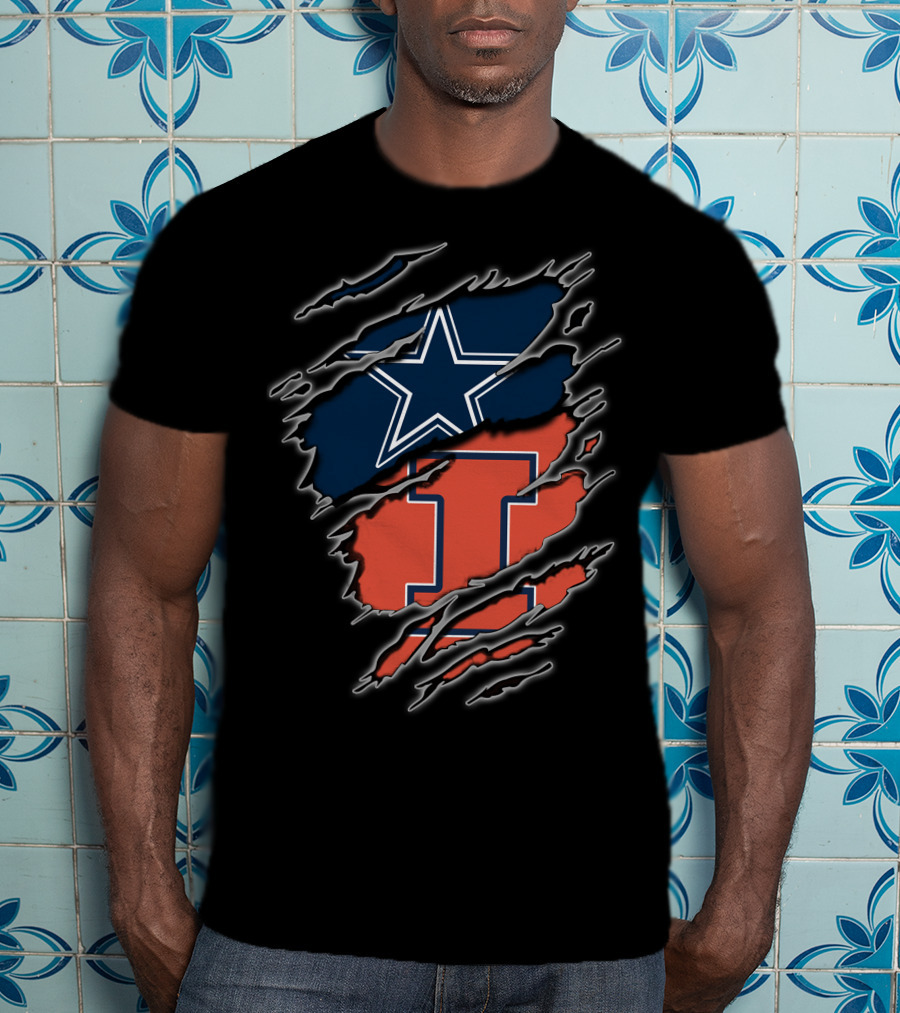 Dallas Cowboys And Illinois Fighting Illini Logo Mashup T-Shirt