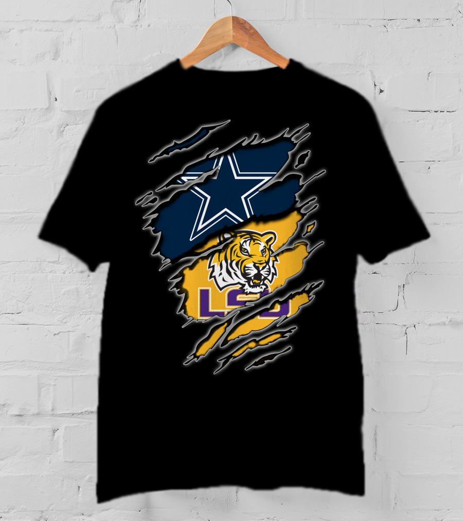Cowboys Star And Lsu Tiger Claw Marks T-Shirt