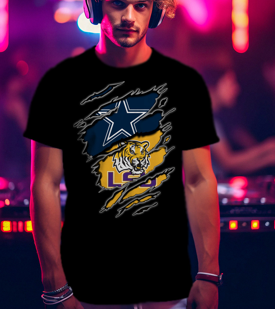 Cowboys Star And Lsu Tiger Claw Marks T-Shirt