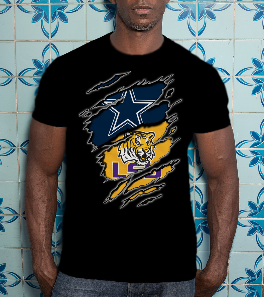 Cowboys Star And Lsu Tiger Claw Marks T-Shirt