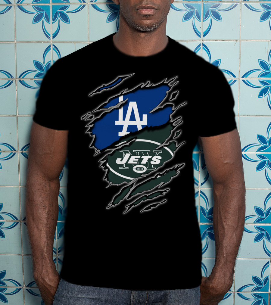 LA Dodgers New York Jets Claw Marks T-Shirt