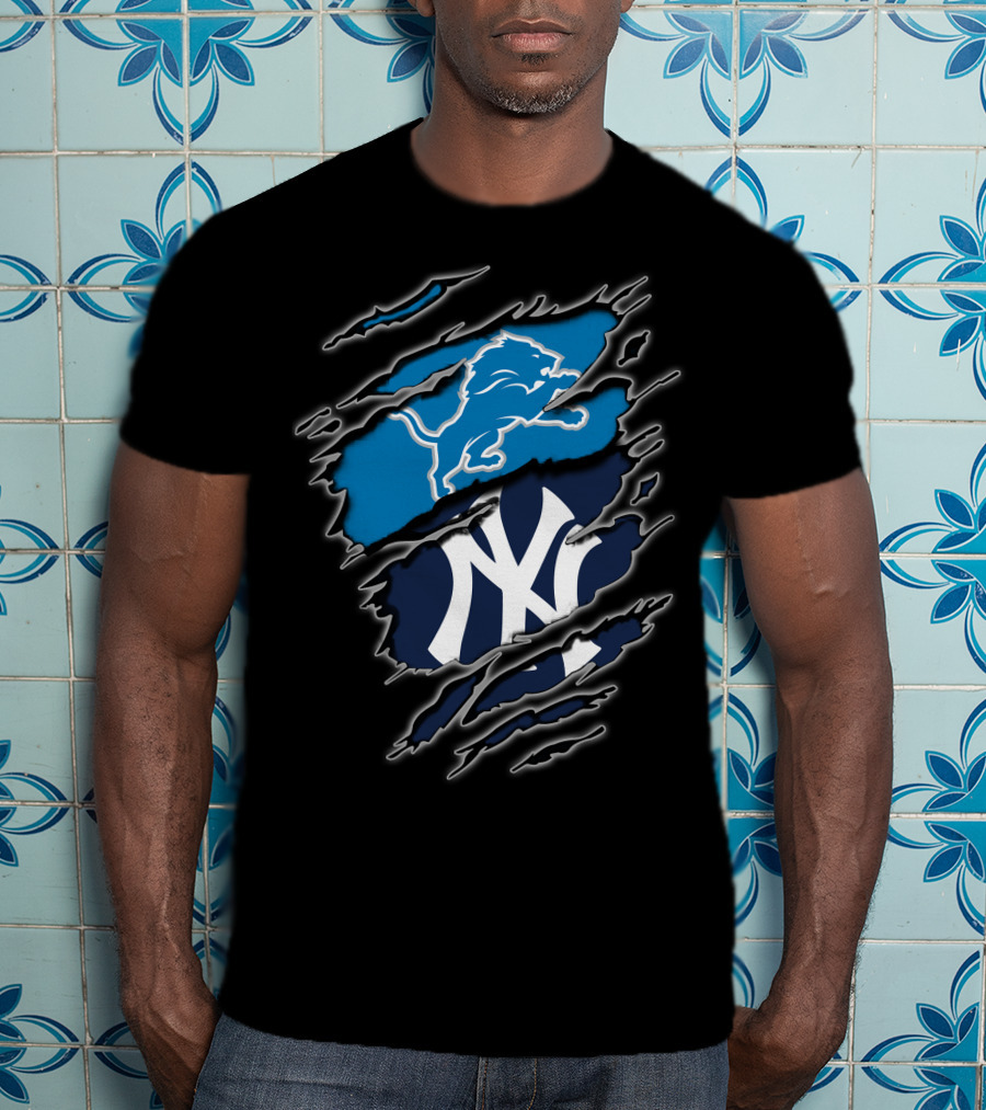 Detroit Lions New York Yankees Fan Merge T-Shirt