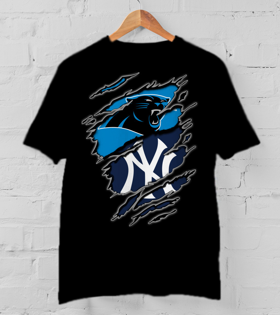 Carolina Panthers New York Yankees Claw Marks Fusion T-Shirt