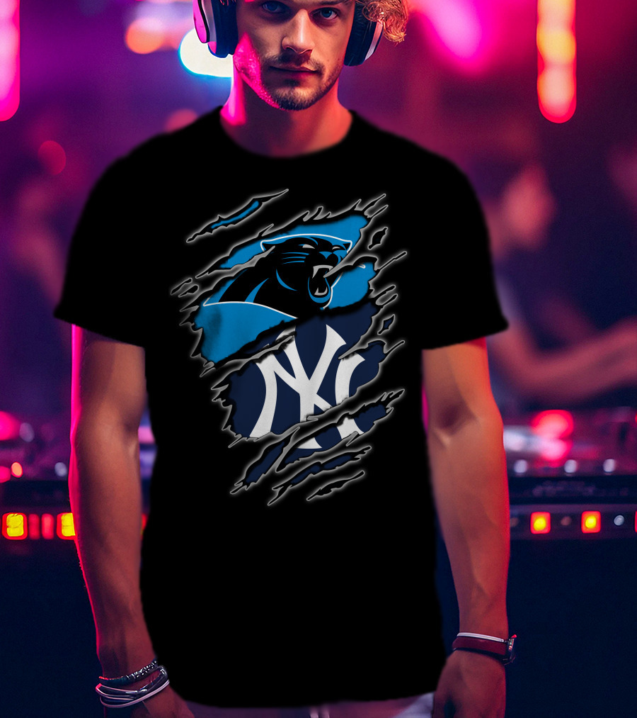 Carolina Panthers New York Yankees Claw Marks Fusion T-Shirt