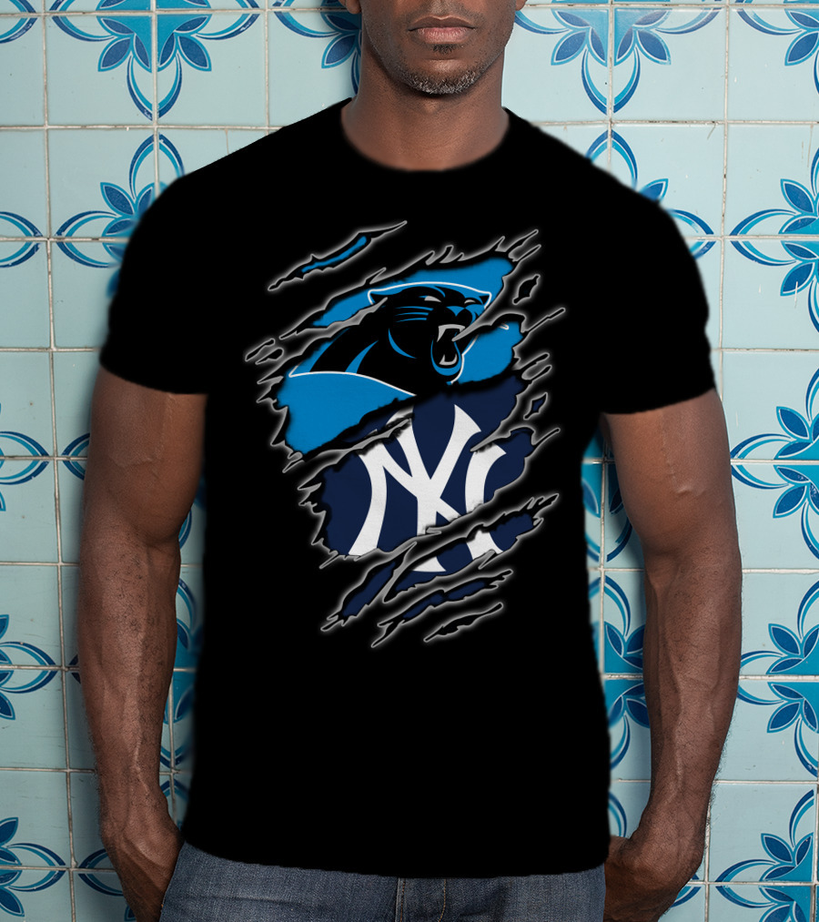 Carolina Panthers New York Yankees Claw Marks Fusion T-Shirt