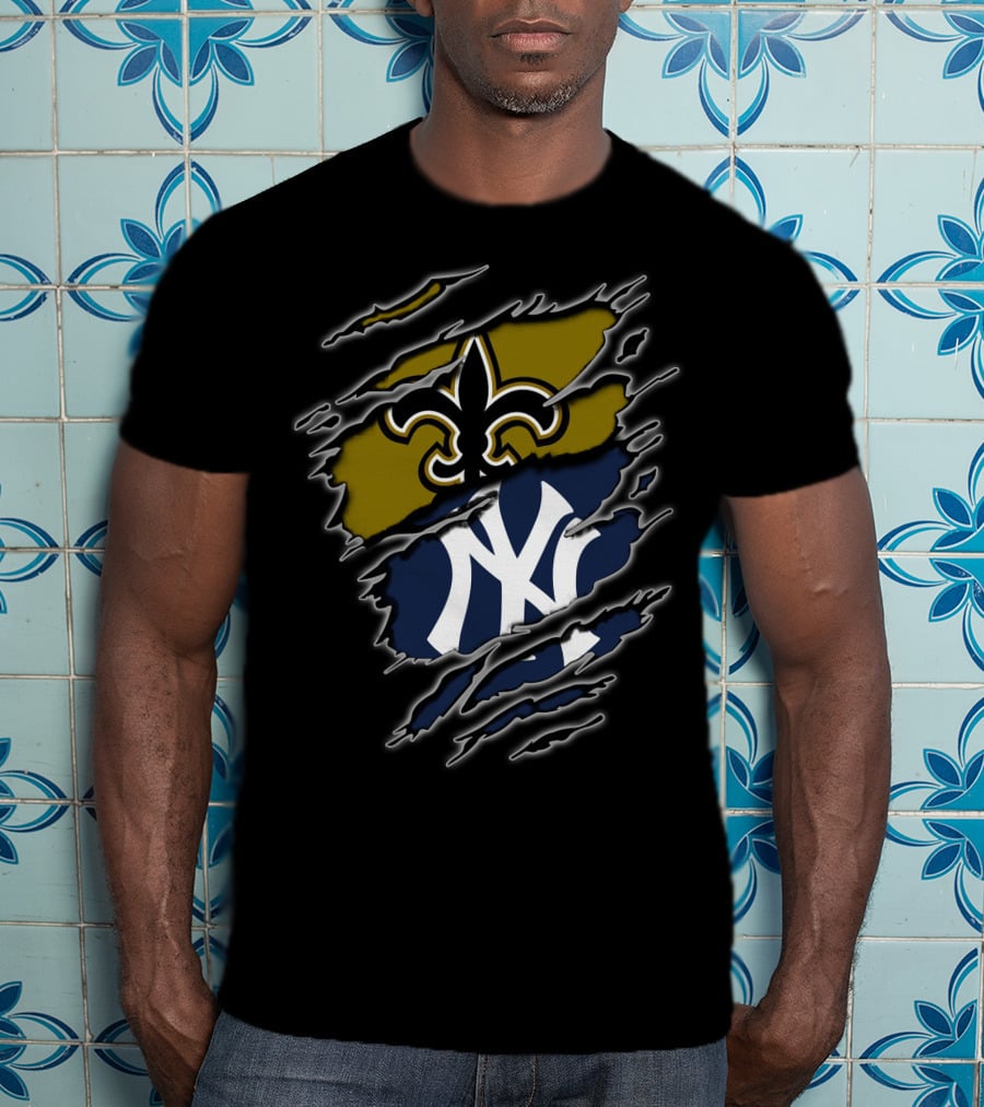 Saints Yankees Logo Scratch Football Baseball Crossover T-Shirt