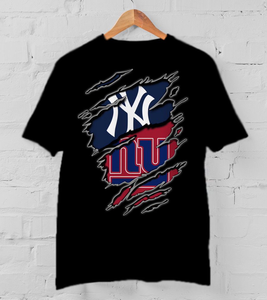 Yankees Giants Logo Fusion Tattered T-Shirt