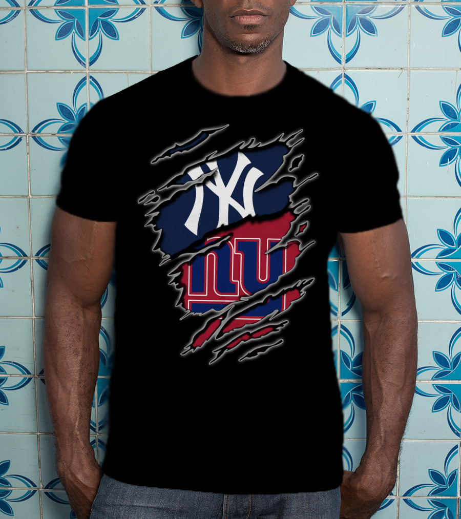 Yankees Giants Logo Fusion Tattered T-Shirt