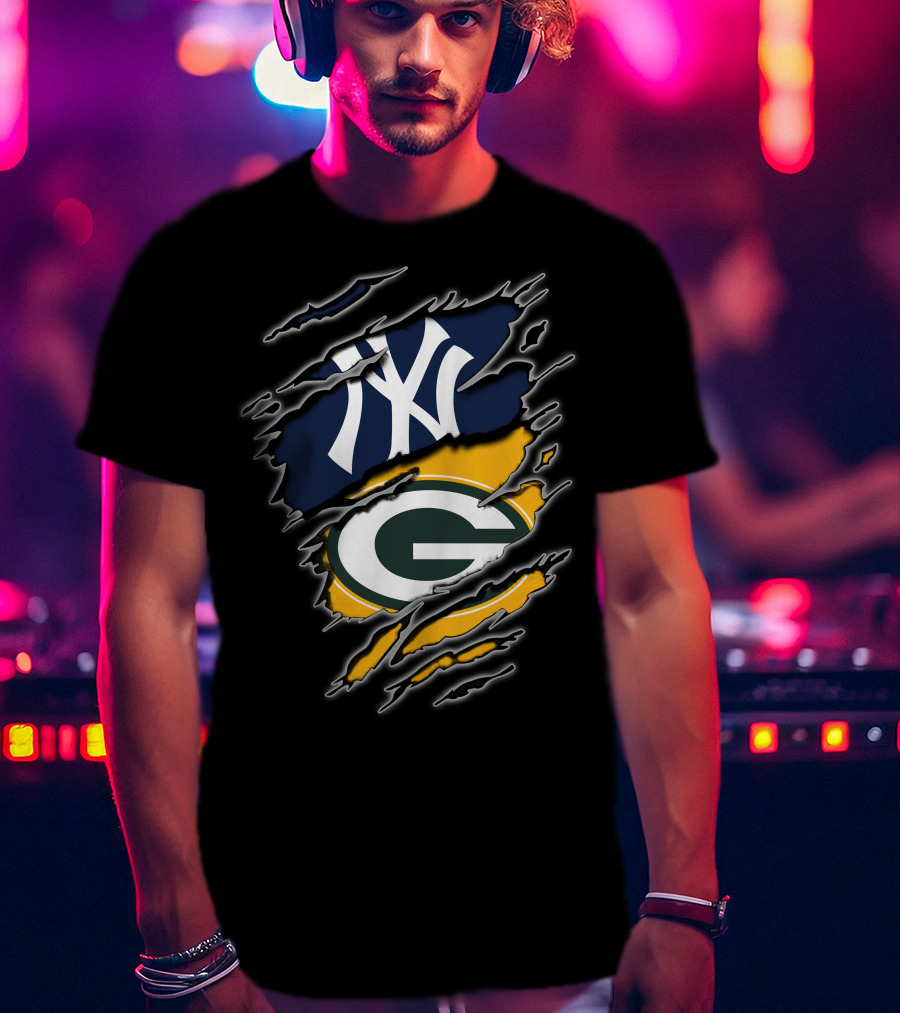 Yankees Packers Dual Team Logo Collaboration T-Shirt