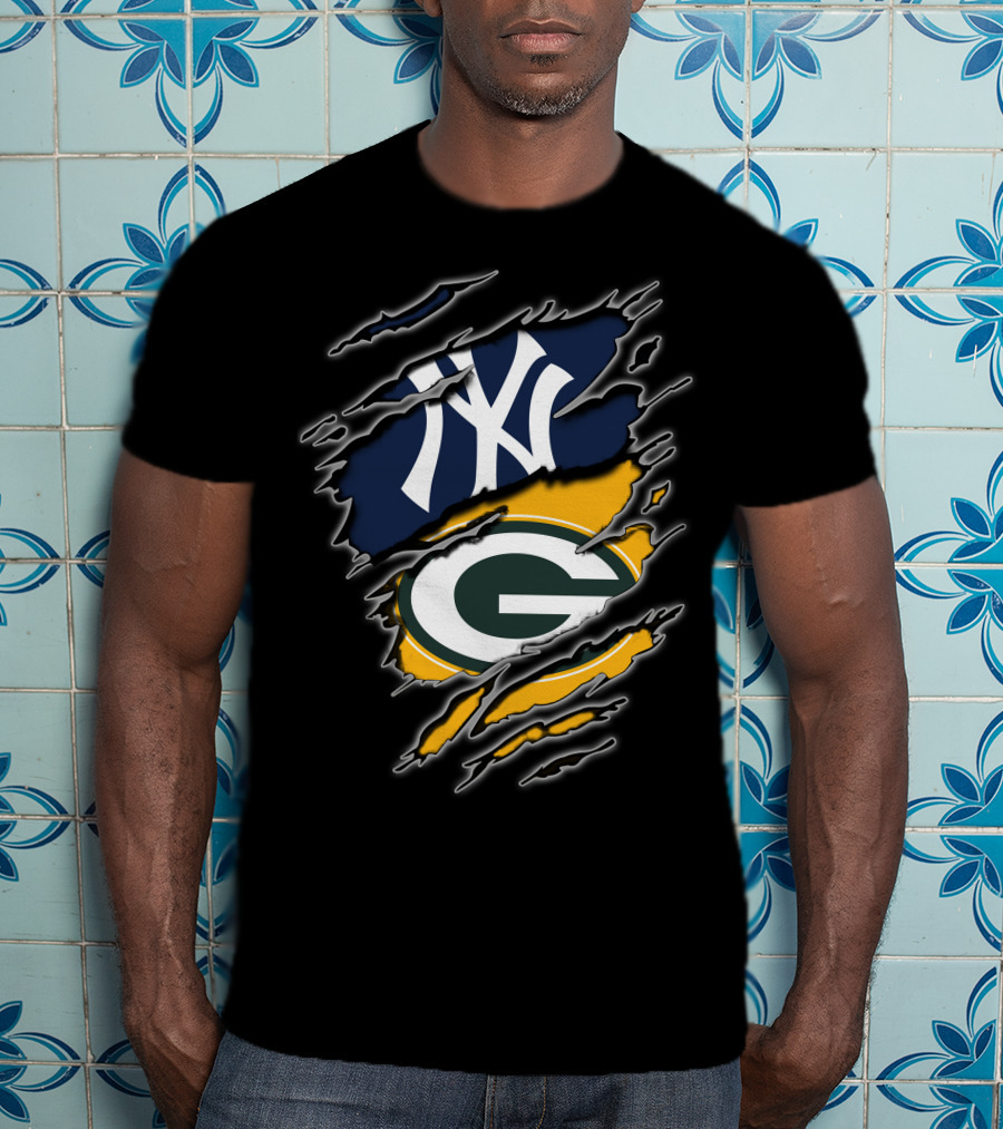 Yankees Packers Dual Team Logo Collaboration T-Shirt