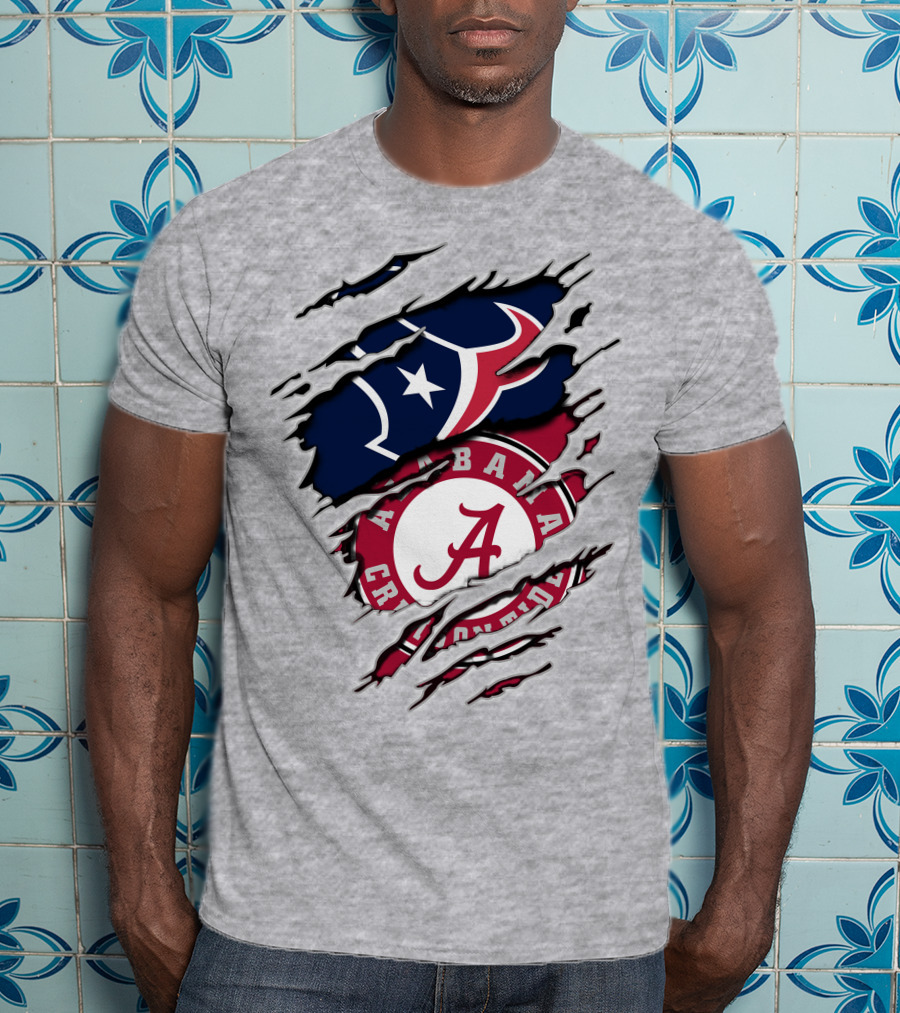 Alabama Crimson Tide Texans Football Torn T-Shirt
