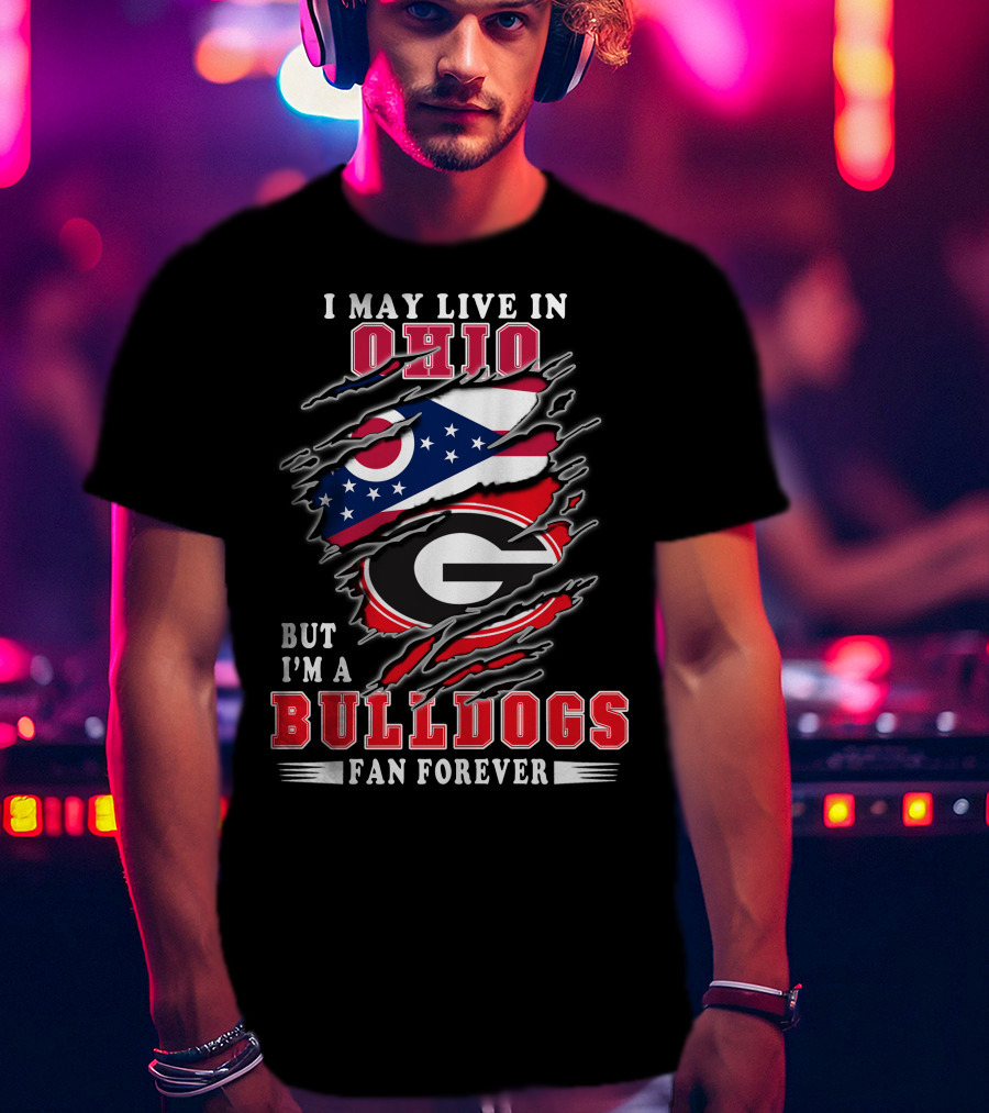 Ohio Bulldogs Fan Forever Georgia Bulldogs Logo And Ohio State Flag T-Shirt