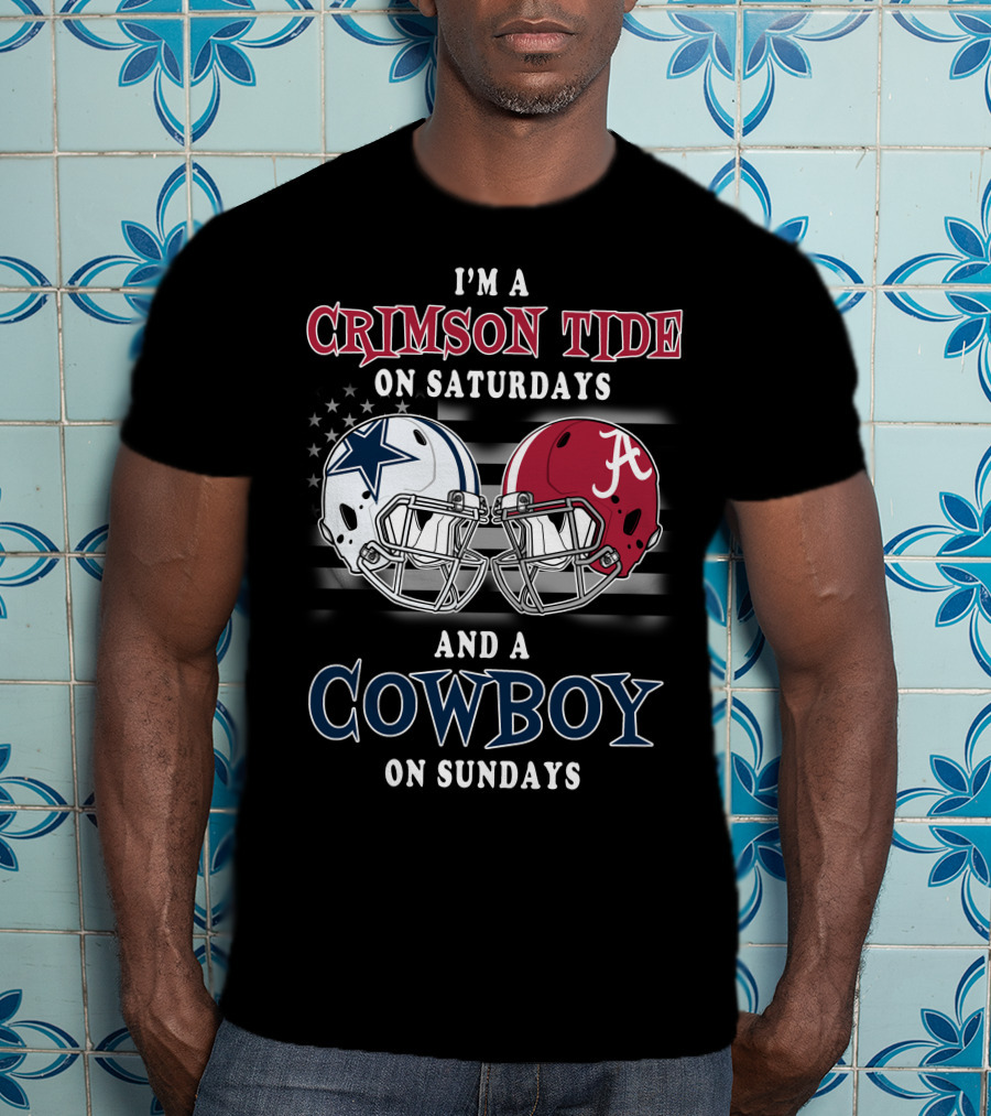 Crimson Tide On Saturdays Cowboy On Sundays Football Helmets T-Shirt