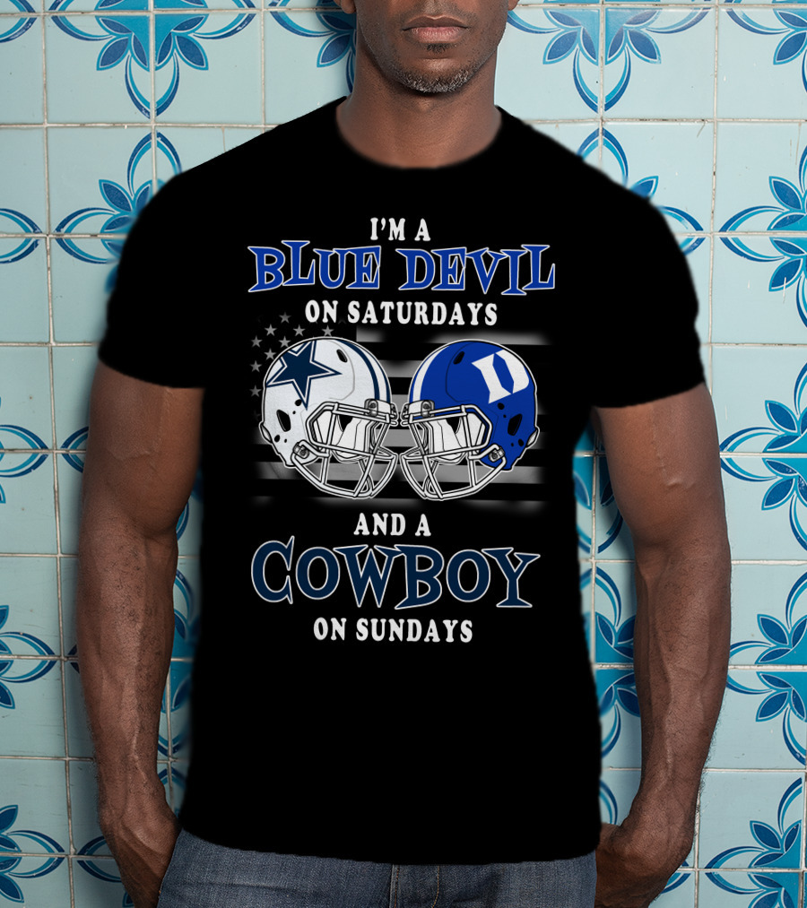 I'm A Blue Devil On Saturdays And A Cowboy On Sundays Football Helmets Usa Flag T-Shirt