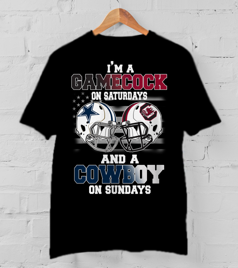 I'm A Gamecock On Saturdays And A Cowboy On Sundays Football Helmets T-Shirt