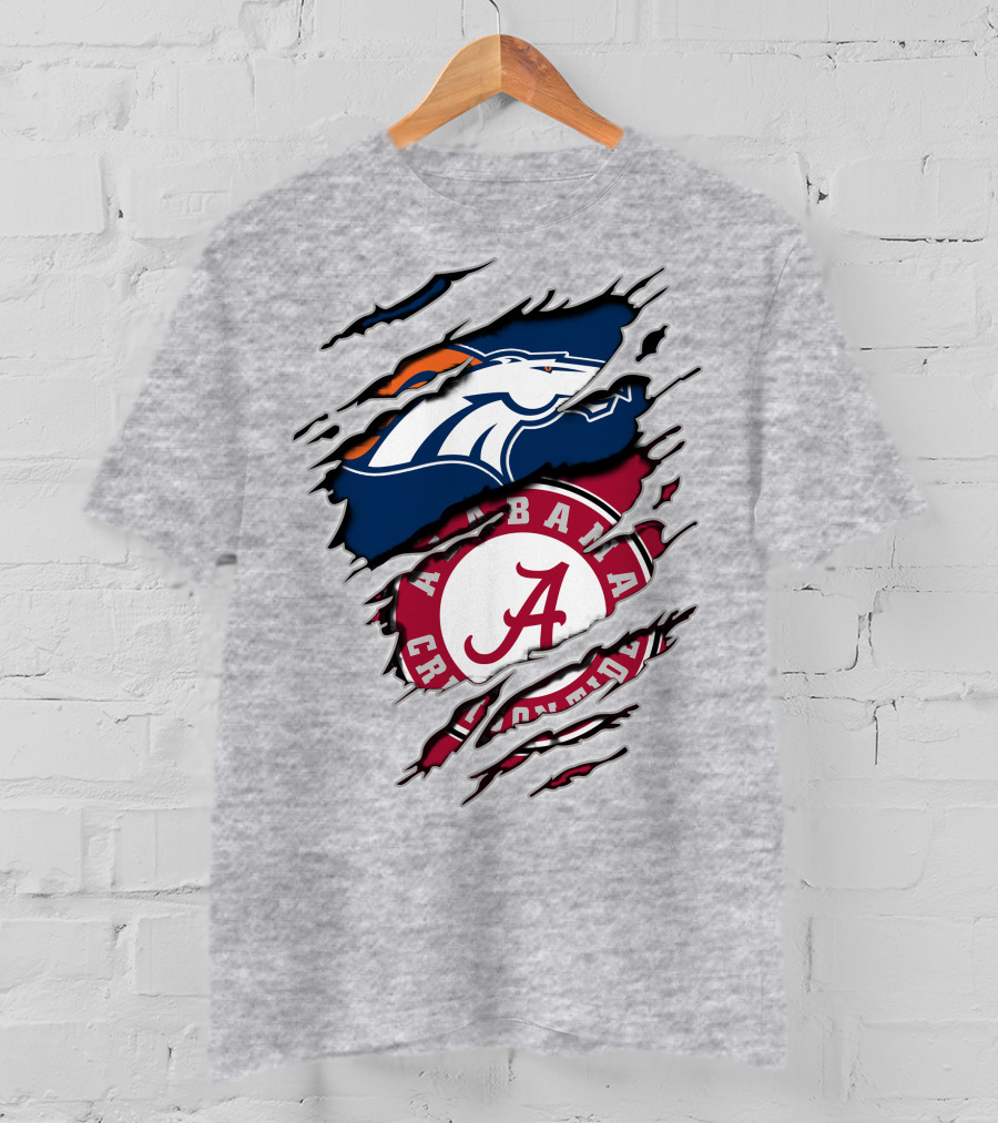 Alabama Crimson Tide Denver Broncos Torn T-Shirt