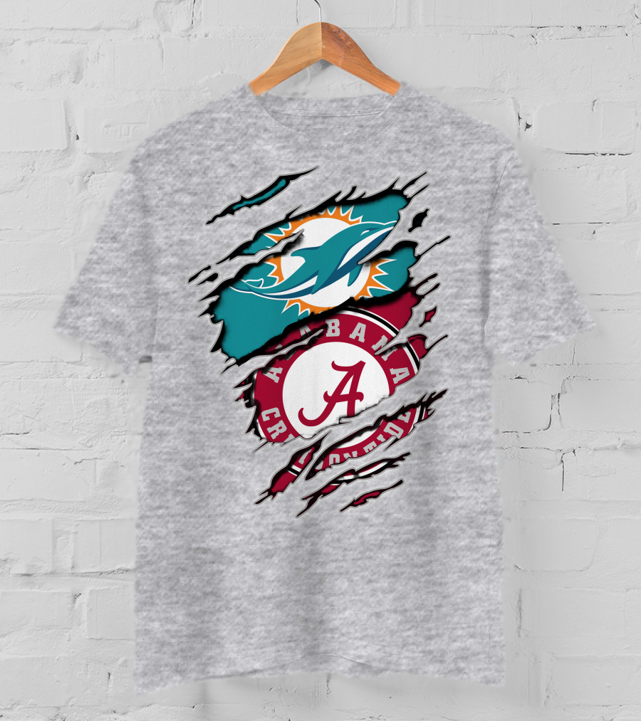 Alabama Crimson Tide Miami Dolphins Crossover Fan Jersey T-Shirt