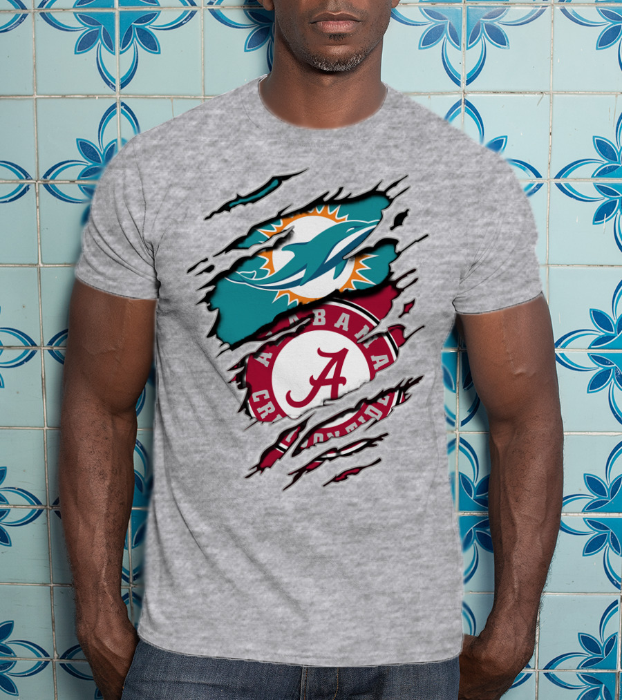 Alabama Crimson Tide Miami Dolphins Crossover Fan Jersey T-Shirt
