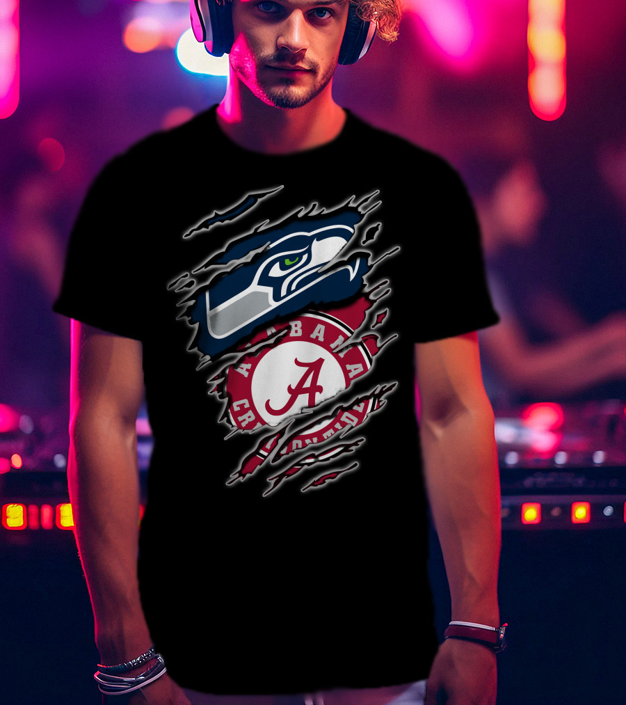 Alabama Crimson Tide Seattle Seahawks Creative Mashup T-Shirt